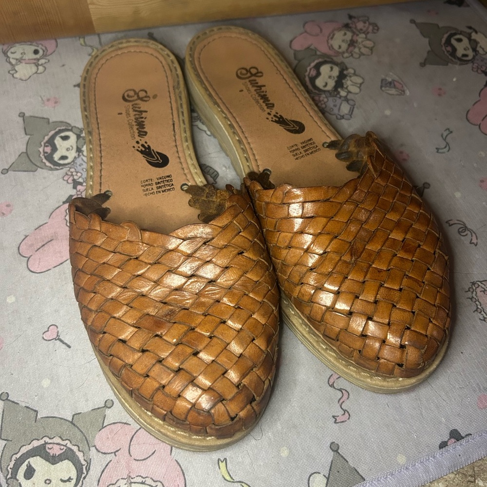 Brown Slip on Woven Huaraches Women's Shoes - Picture 4 of 6